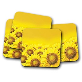 4 Set - Pretty Sunflowers Coaster - Yellow Flowers Field Summer #14605