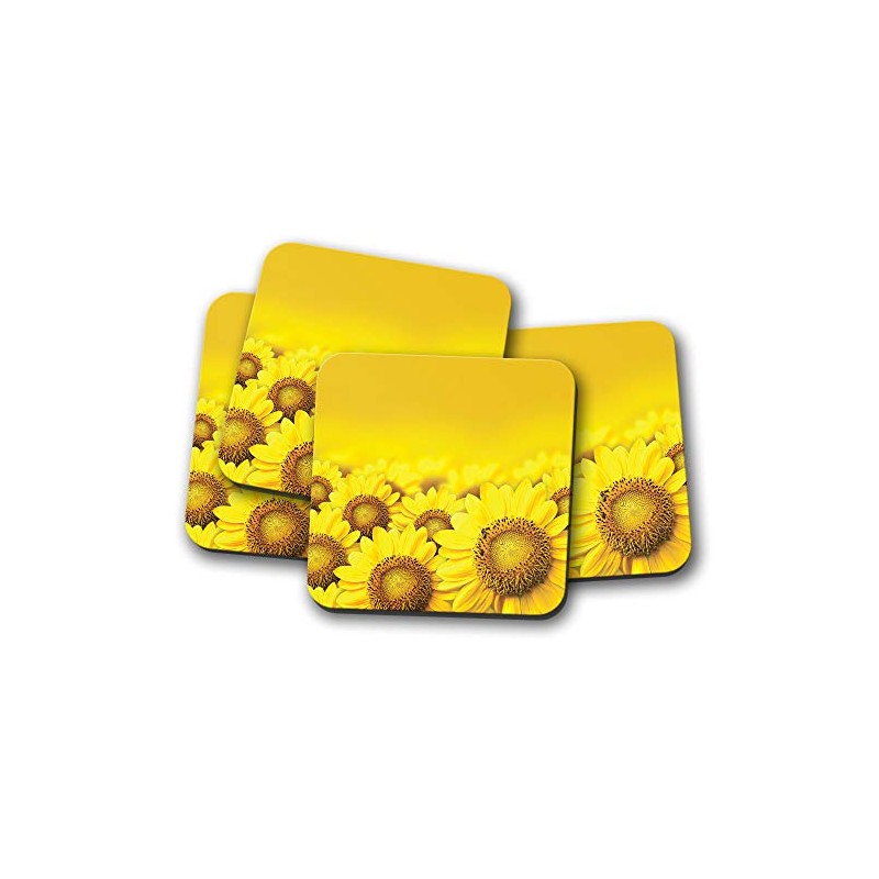 4 Set - Pretty Sunflowers Coaster - Yellow Flowers Field