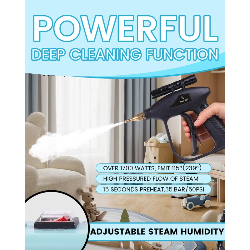 FoundGo 1700W Tankless Handheld Steam Cleaner with 7 Brushes 20s