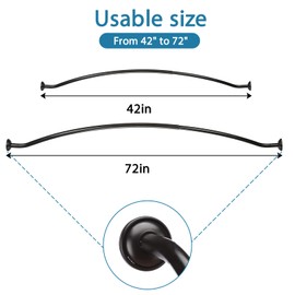 Adjustable Black Curved Shower Curtain Rod, 42-72 Inches Shower Curtain Rod for Bathroom and Bathtub, Extra Space Rustproof Expandable Stainless Steel Shower Rod Wall Mounted, Need to Drill