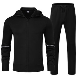 YSENTO Men's Sweat Suits 2 Pieces Sets Track Jogging Suits Outfits with Hoodie Warm Up Athletic Tracksuits Sweatsuits Black 4X