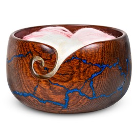 DesignX International Handcrafted, Wooden Yarn Bowl, Bowl for Holding Yarn, Knitting and Crocheting Yarn Bowl, Wooden Yarn Spinner for Crochet, Christmas Gift Women (Rosewood Blue)