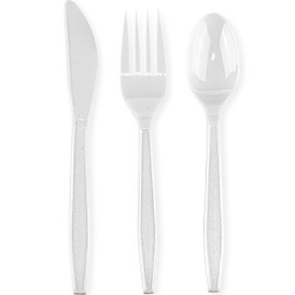 Clear Disposable Plastic Mix Cutlery Medium Weight - 48 Count | Transparent, Durable & Perfect for Parties, Picnics, and Events