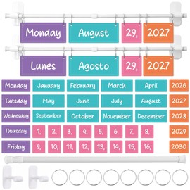 Colorful Spanish Flip Calendar for Classroom Bulletin Board Set 2in1 Bilingual Calendario Espanol Adjustable Calendar Holder Includes 55 Date Cards Back to School Organization Kit for Teacher Supplies