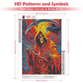 QENSPE 5D Diamond Painting Death Diamond Art Kits for Adults, Crow Diamond Painting Kit Round Full Drill with Tools, DIY Crystal Gem Art Craft for Home Wall Decor 12x16 inch