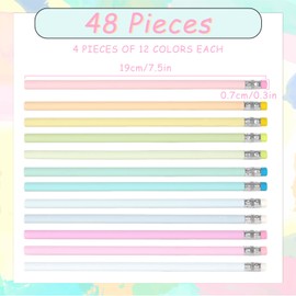 Whaline 48Pcs Pastel Color Pencils with Erasers Colorful Cute Wooden Pencils Unsharpened Writing Drawing Pencils for School Company Office Stationery Gift