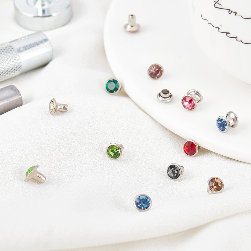 nbeads 200 Sets Rhinestone Rivets, 10 Colours Brass Crystal Rivets
