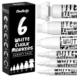 Chalkola 6 Chalk Pens for Blackboard, Washable White, Chalk Marker, Wipe Clean, Window Painting Pens, Glass Pen, Washable, Blackboard Pens Wipe Clean, White, Liquid Chalk Pens 1-30 mm