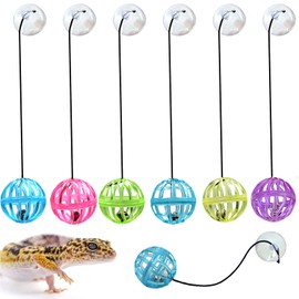 6 Pack Bearded Dragon Toy Bell Balls, Reptile Lizard Toy Ball with Suction Cup and Rope for Bearded Dragon, Lizard, Gecko, Small Pet Animals