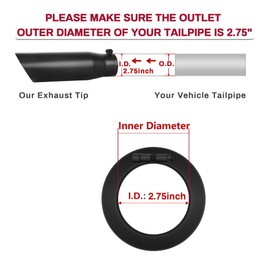 Unifizz 2.75 Inch Exhaust Tip, 2.75" Inlet 3.5" Outlet 12" Overall Length Stainless Steel Diesel Exhaust Tail Tip for 2 3/4 Inch Tailpipe, Black Powder Coated Finish