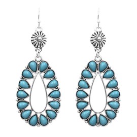 Rosemarie & Jubalee Women's Stunning South Western Style Turquoise Howlite Oval Hoop Earrings, 2.5" (Silver Tone)