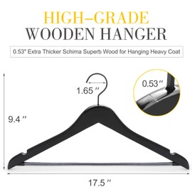 TOPIA HANGER Premium Wooden Hangers, Luxury Boutique Wood Hangers with Extra Thick Hook and Non Slip Pants Bar, Heavy Duty Coat Hanger with Notches 16 Pack, Black -CT01B
