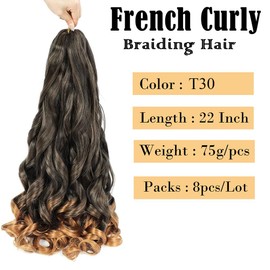 French Curl Braiding Hair T30 Loose Wave Synthetic Bouncy Curly Braiding Hair 22 Inch French Curly Braiding Hair (Pack of 8)
