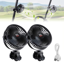KEMIMOTO Golf Cart Clip Fan, 5 Speeds, 360 Degree Rotation, USB Power and Timer, Compatible with EZGO Club Car Drive Not Included Battery, 1pcs