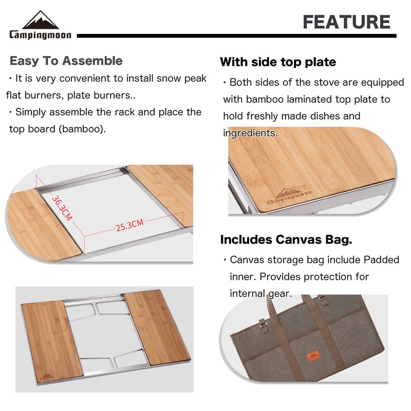 Campingmoon IGT Grill Table Stainless Steel w/Storage Bag w/o Removable