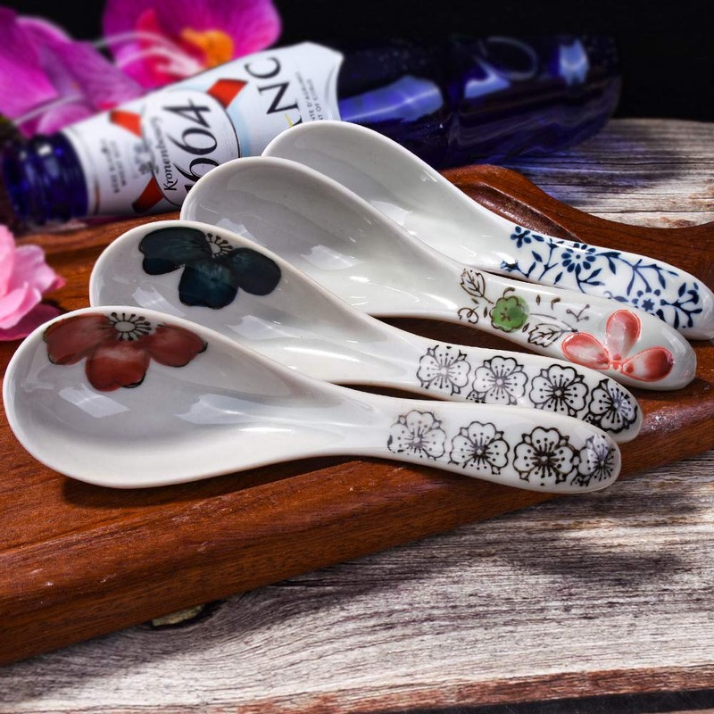 Japanese Soup Spoons Set of 4, Asian Soup Spoon for