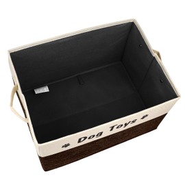 PET ARTIST Foldable Dog Toy Basket, Rectangular Dog Toy Bin Box for Living Roon Area, Collapsible Storage Basket with Comfortable Handles for Pet Toys, Coat, Accessories, Brown, 15"x11"x9"