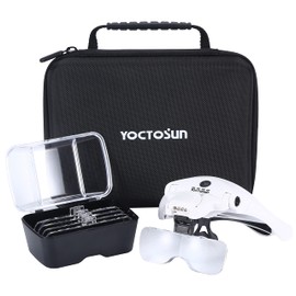 YOCTOSUN Magnifying Glasses with 4 LED Lights, Head Mount Magnifier with Storage Case,5 Lenses, Headband, Hands Free Lighted Head Magnifying Visor for Hobby Crafts & Close Work