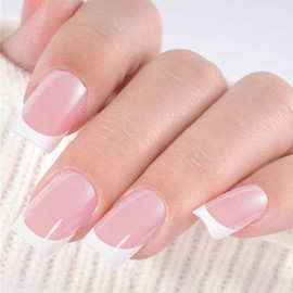 French Tip False Nails - 30PCS Pink False Nails - Square Medium Length French Tip Stick on Nails - Glossy Full Cover Long Lasting Press on Nails DIY Nail Art Gifts for Women Girls