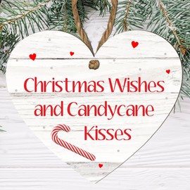 "Christmas Wishes and Candy Cane Kisses" MDF Hanging Heart Plaque - Festive Holiday Décor Sign for Indoor Use - Christmas Decoration for Home