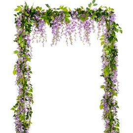 Lvydec Wisteria Artificial Flowers Garland, 4 Pcs Total 28.8ft Artificial Wisteria Vine Silk Hanging Flower for Home Garden Outdoor Ceremony Wedding Arch Floral Decor (Light Purple)