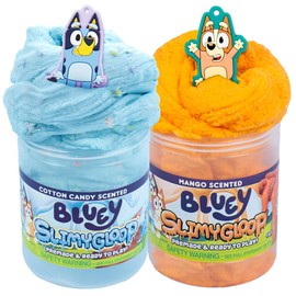 Horizon Group USA Bluey SLIMYLGOOP, 2 Pack, Pre-Made Slimes, Ready to Play Scented Bluey Cloud Slimes, Includes Rubber Bluey Charm & Bingo Charm