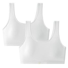 Herepai Big Girls' Sports Bra with Breathable Pads Teens Cotton Training Bras, White,white, 10-12 Years