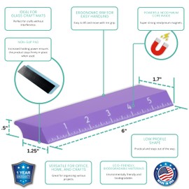 Glassboard Studio 6 Inch Magnet Ruler - Non-Slip Pad, Strong Neodymium Magnets - Craft & Quilting Tool for Magnetic Glass Mats, Whiteboards, Lockers - Secure Hands-Free Precision (Periwinkle Purple)