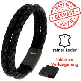 Simaru Leather Bracelet for Men and Women, Genuine Leather Bracelet with Stainless Steel Hook Clasp, Premium Quality, Made in Germany, Leather