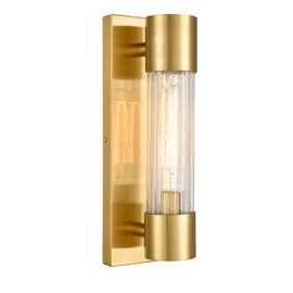 DEYNITE Modern Bathroom Vanity Light Brass Wall Sconce Mirror with Crackle Glass Shade for Hallway