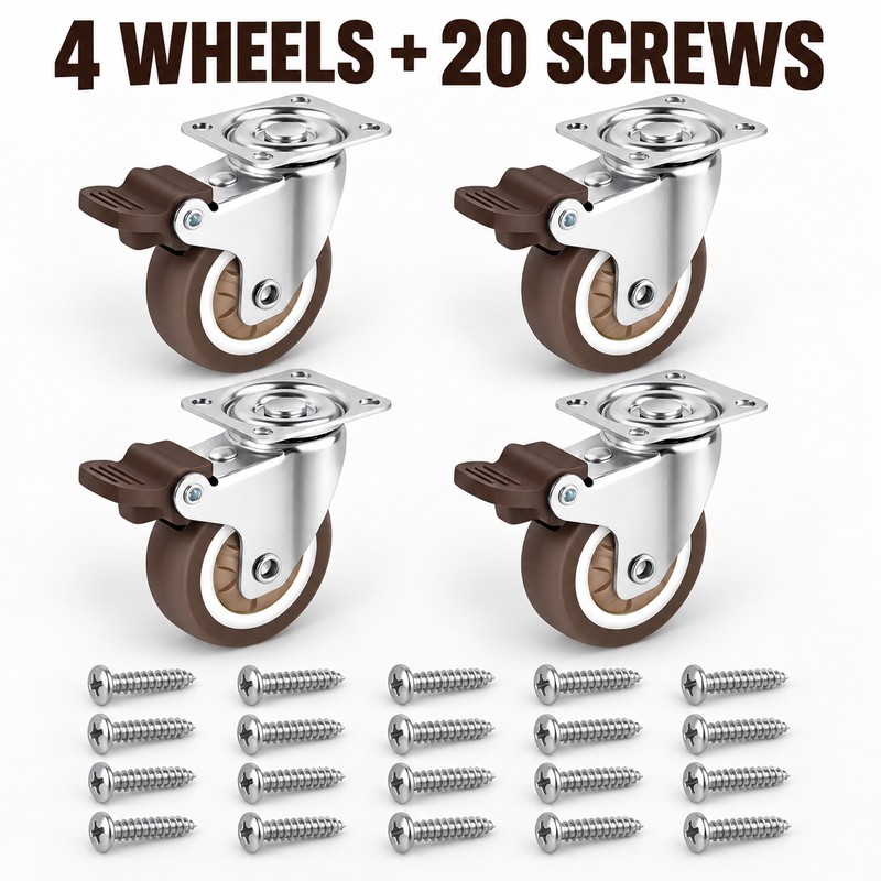 2-Inch Caster Wheels Set of 4 with Brakes & 20