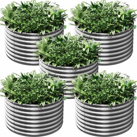 CATMANOR 5 Pack 2x2FT Round Corrugated Galvanized Steel Raised Garden Bed Outdoor, Metal Above Ground Garden Bed for Vegetables and Flowers, Raised Beds for Gardening-2x2FTx10Inch