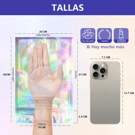 HKEDHD 50 Piezas Bolsas Ziploc Capacidad Extra Grande, Bolsas Resellables para Alimentos,Bolsas Holográficas, Bolsas Transparentes para Dulces con Agujero para Colgar，Aluminio por Ambos Lados(20x30cm)