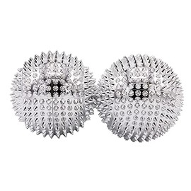 CHI-ENTERPRISE - Two Magnetic Massage Balls - Small | Fascia Balls for Self-Therapeutic Acupressure Treatment | Contents: 2 Hedgehog Balls in Silver, Each 55 mm Diameter & 474 Acupressure Needles