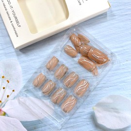 LOPMNGHT Press on Nails Medium Square Silver Lines Design Full Cover Fake Nails Glitter Powder French Tip Press on Nails Artificial Coffin Nails Square Stick on Nails Glossy Glue on Nails for Women