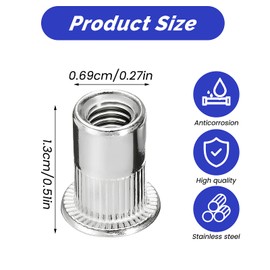 70 Pcs Rivet Nuts M5, 304 Stainless Steel Flat Head Threaded Insert Nutsert Blind Rivets Nut Insert Nutsert Rivnuts Threaded Rivet Nuts for Metal Wood Aluminium