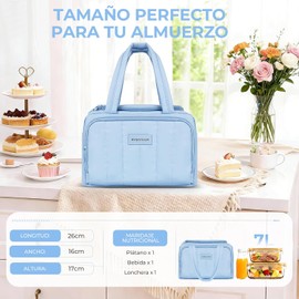 INSMEER - Loncheras para Mujer 7L con Asa Resistente, Bolsa Térmica Portátil Impermeable para Almuerzo, Bolso Estilo Tote para Oficina Viaje Picnic, Cremallera Reforzada y Ultraligera 170g