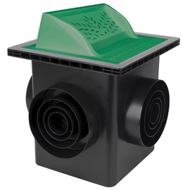 4 Outlet Catch Basin Kit 12X12 inch with Debris Basket and Downspout Grate,Fit for 4 Size(2, 3, 4 and 6)inch Pipe,Catch Basin for Drainage,Square rain water catching system,For Lawns, Landscaped Areas