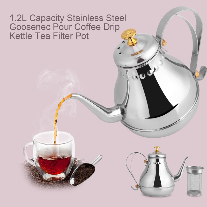 1.2L Stainless Steel Gooseneck Pour Coffee Drip Kettle Tea Filter