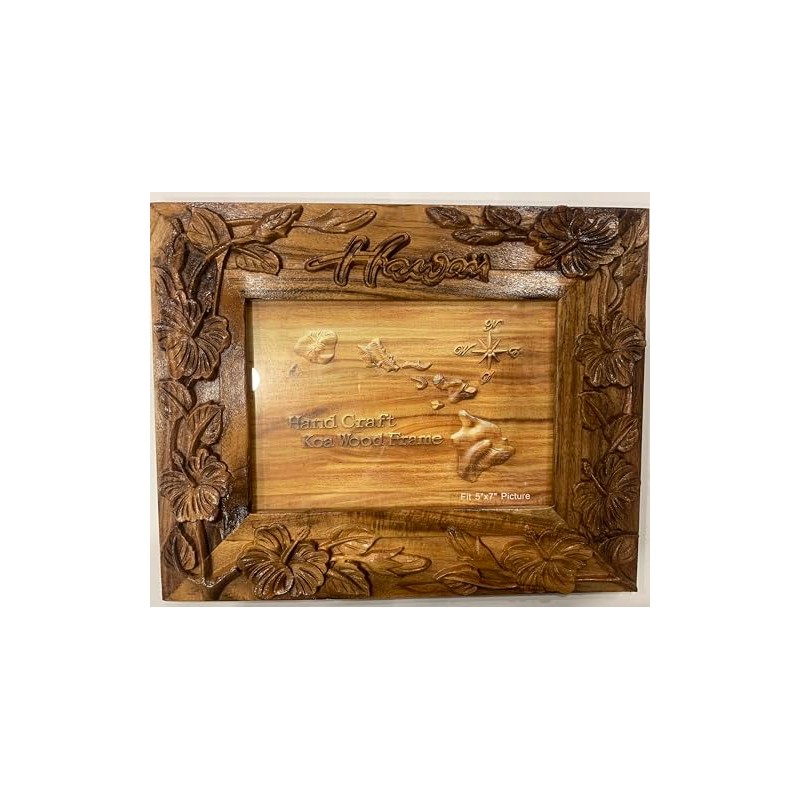 Koa Wood Handcafted 5"x7" Picture Frame Hawaii Flower Design Brown