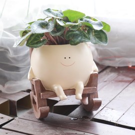 Smiley Face Rocking Chair Planters Flower Pots for Plants Funny Succulents Plant Live Cute Resin Head Planter for Indoor Outdoor Plants Gift Ideas for Mother and Christmas (Small)
