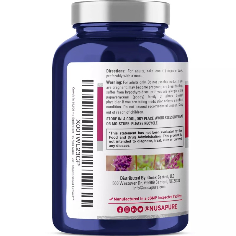 NusaPure Corydalis 10,000 mg 180 Veg caps (Extract 20:1, Non-GMO)