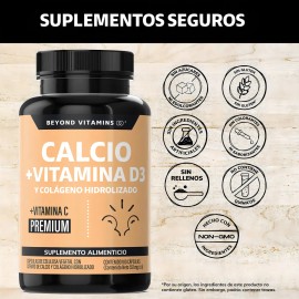Beyond Vitamins Calcio 1000 Vitamina D3 Potenciado Con Colgeno Hidrolizado Puro (Colageno Polvo) Y Vitamina C Capsulas Caltrato 1000mg - ...
