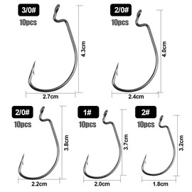 Jinlaili Fishing Hooks, 50 Pieces Carbon Steel Fishing Hooks in 5 Sizes 2#, 1#, 1/0#, 2/0#, 3/0#, Fishing Hooks with Barb, Fishing Hooks with Eyelet, Fishing Tackle with Plastic Box