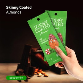 Skinny Coated Almonds Dark Chocolate Peppermint Flavored Healthy Chocolate Snacks Bulk - Skinny Almonds, Kosher, Gluten Free Snacks for Adults, 1.2Oz Bag, 6 Pack