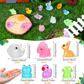WADY 120 Pcs Mini Resin Animals, Family Crafts Aquarium Garden Landscape Dollhouse Ornament Potted Decorations DIY, Mini Ducks Dinosaurs Frogs Mushrooms Dolphins Rabbits, Luminous Resin Animals (120)