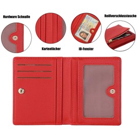 RRANCharltu Women's Small Leather Purse, Short Women's Mini Purse with Zip, Coin Compartment, Wallet, red