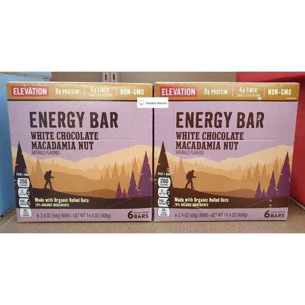 Elevation Energy Bar White Chocolate Macadamia Nut 14.4oz 408g (2 Boxes)