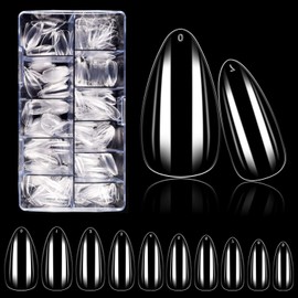 500 uñas semimate de cubierta completa acrílica preforma para extensión de uñas, 12 tamaños a presión sobre puntas de uñas postizas de gel suave transparente para arte de uñas en casa, salón de uñas DIY (almendra)