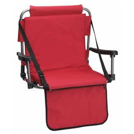 Barton Outdoors Folding Chair with Armrests Stadium Style for Bleacher Bench - Red - Padded Cushion - Plastic Armrests on Light Metal Tube Frame with Securing Spring-Loaded Hooks